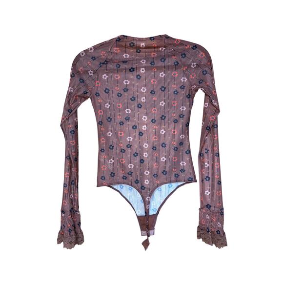 Intimately Free People Sheer Floral Bodysuit – Size XS – Brown - Picture 2 of 4